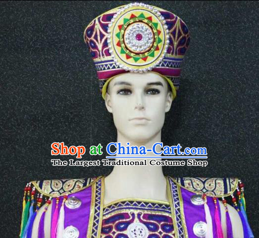 China Traditional Zhuang Nationality Wedding Outfits Clothing Guangxi Ethnic Bridegroom Garment Costumes and Hat