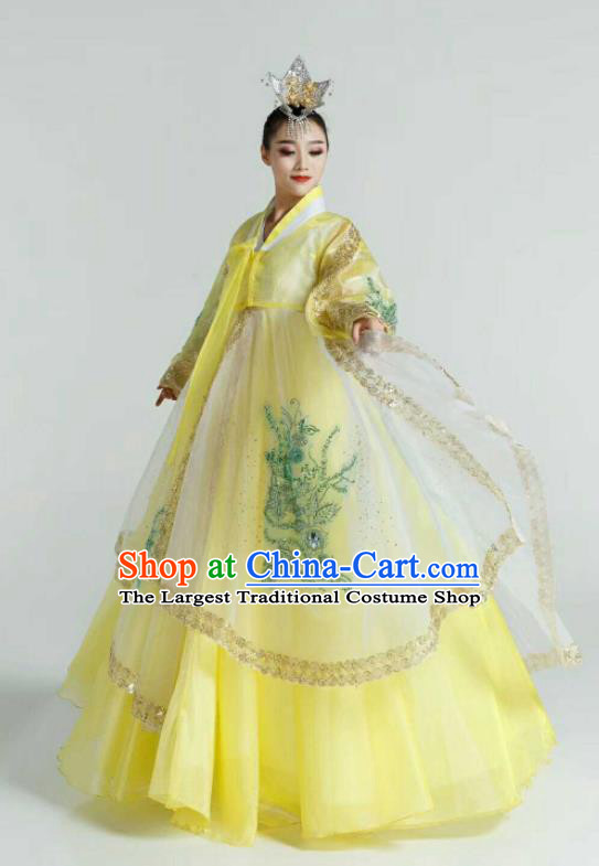 Korean Bride Palace Hanbok Clothing Traditional Garment Costumes Korea Folk Dance Yellow Dress