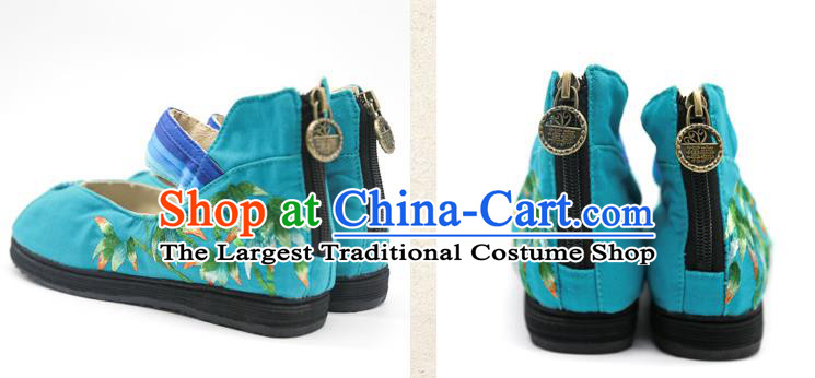 Handmade China Green Canvas Shoes National Folk Dance Sandal Shoes Embroidered Bamboo Plimsolls Shoes