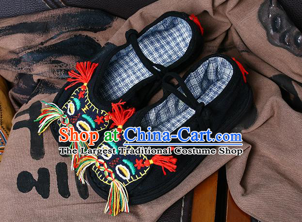 China National Folk Dance Cloth Shoes Embroidered Tiger Head Shoes Handmade Black Canvas Shoes