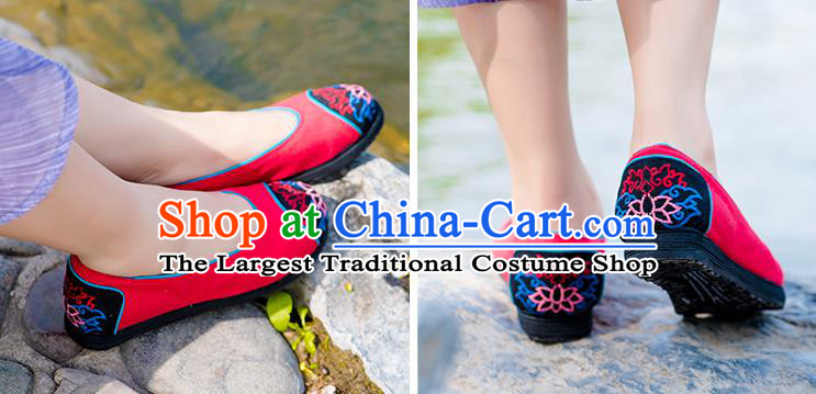 China Folk Dance Shoes National Red Flax Shoes Embroidered Shoes Handmade Woman Cloth Shoes