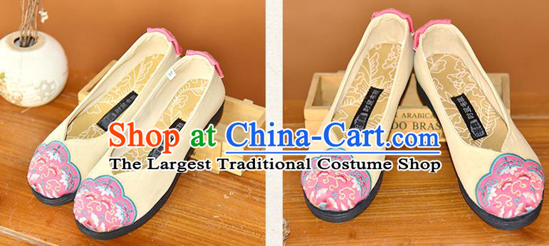 China Handmade Cloth Shoes Woman Beige Canvas Shoes National Folk Dance Shoes Embroidered Shoes