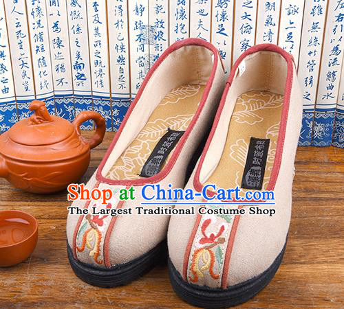China Kung Fu Embroidered Shoes Handmade Cloth Shoes Woman Khaki Canvas Shoes National Folk Dance Shoes