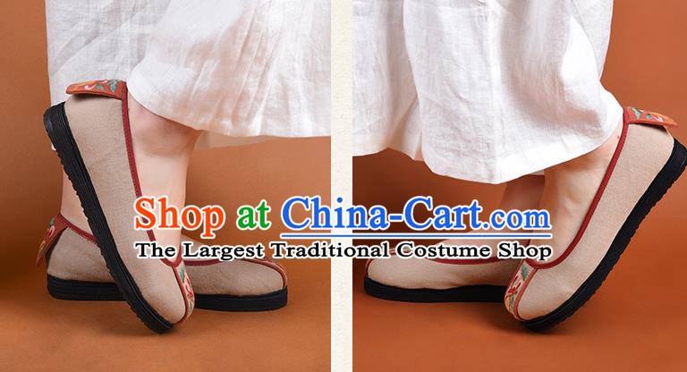 China Kung Fu Embroidered Shoes Handmade Cloth Shoes Woman Khaki Canvas Shoes National Folk Dance Shoes