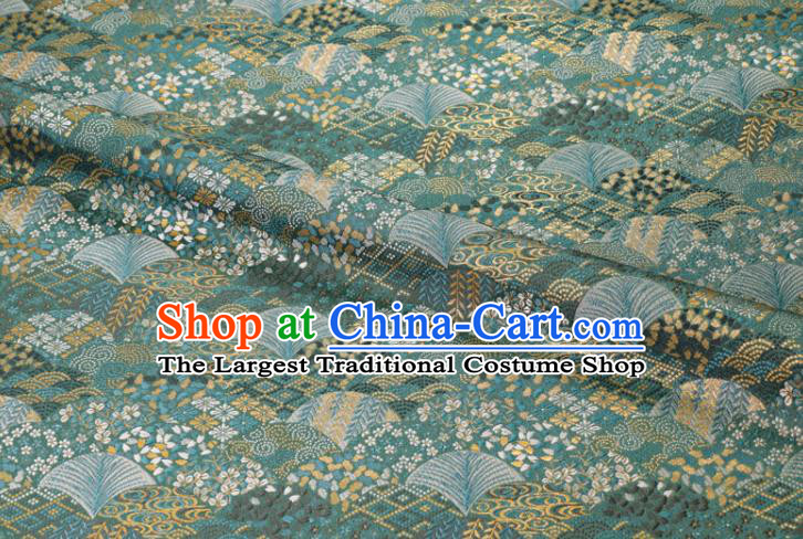 Japanese Nishijin Tapestry Satin Classical Ginkgo Leaf Pattern Damask Traditional Cloth Fabric Kimono Blue Brocade