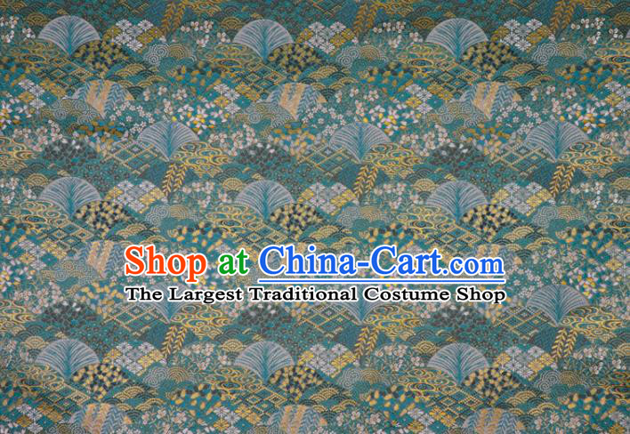 Japanese Nishijin Tapestry Satin Classical Ginkgo Leaf Pattern Damask Traditional Cloth Fabric Kimono Blue Brocade