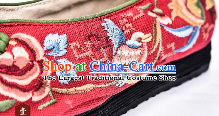 China National Woman Cloth Shoes Traditional Embroidered Shoes Handmade Red Canvas Shoes Folk Dance Shoes