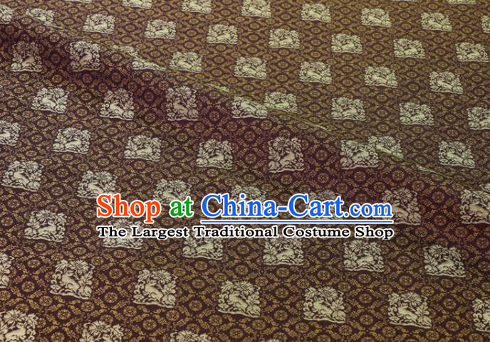 Japanese Traditional Kimono Satin Cloth Kyoto Brown Brocade Fabric Nishijin Tapestry Classical Rabbit Pattern Damask