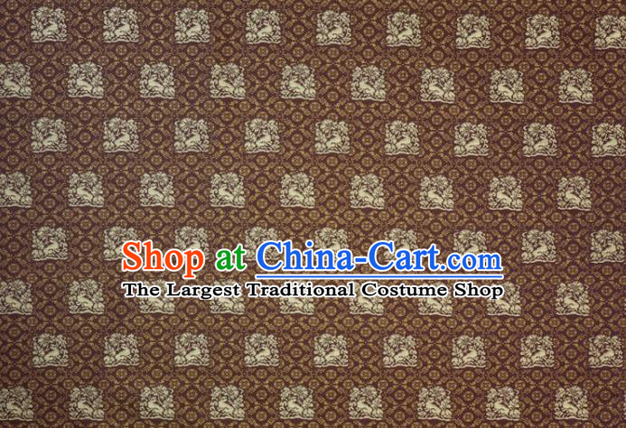 Japanese Traditional Kimono Satin Cloth Kyoto Brown Brocade Fabric Nishijin Tapestry Classical Rabbit Pattern Damask