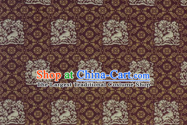 Japanese Traditional Kimono Satin Cloth Kyoto Brown Brocade Fabric Nishijin Tapestry Classical Rabbit Pattern Damask