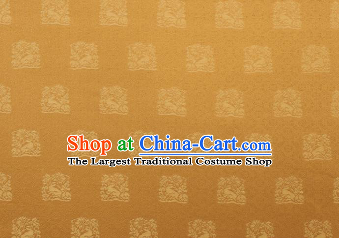 Japanese Classical Rabbit Pattern Damask Traditional Kimono Satin Cloth Kyoto Yellow Brocade Fabric Nishijin Tapestry