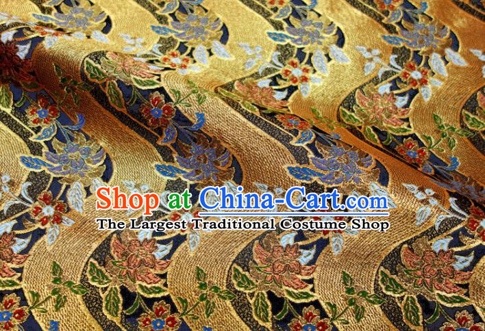 Japanese Classical Flow Flowers Pattern Damask Traditional Kimono Satin Cloth Black Brocade Fabric Nishijin Tapestry