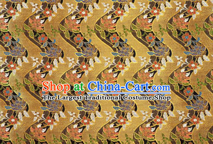 Japanese Classical Flow Flowers Pattern Damask Traditional Kimono Satin Cloth Black Brocade Fabric Nishijin Tapestry