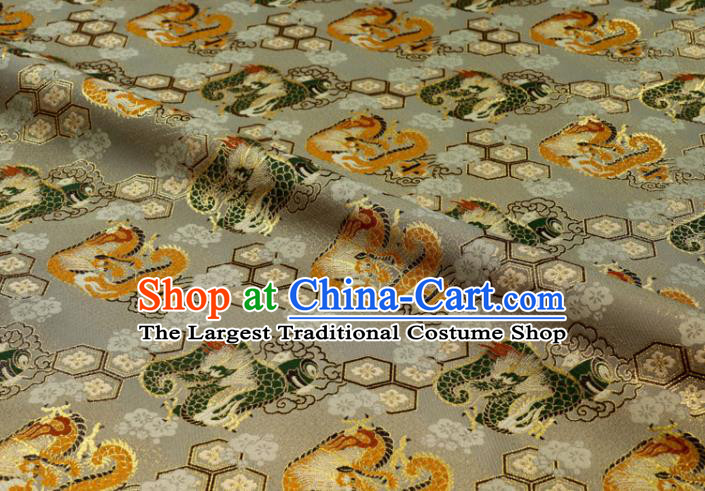 Japanese Classical Damask Traditional Dragon Pattern Grey Brocade Fabric Kimono Satin Cloth Nishijin Tapestry