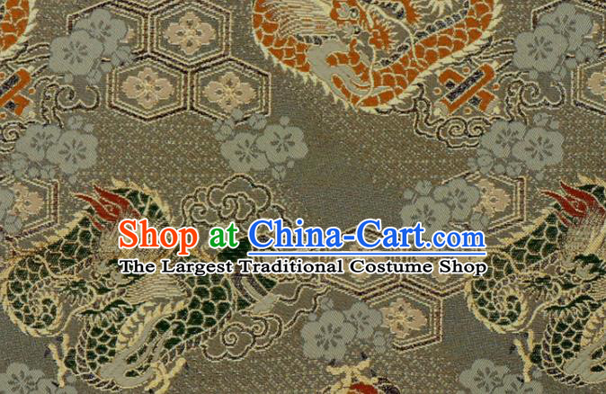 Japanese Classical Damask Traditional Dragon Pattern Grey Brocade Fabric Kimono Satin Cloth Nishijin Tapestry