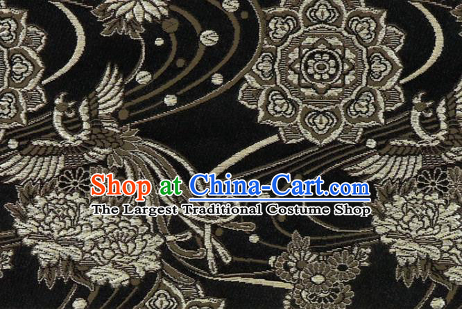 Japanese Kimono Satin Cloth Nishijin Tapestry Fabric Classical Damask Drapery Traditional Phoenix Pattern Black Brocade