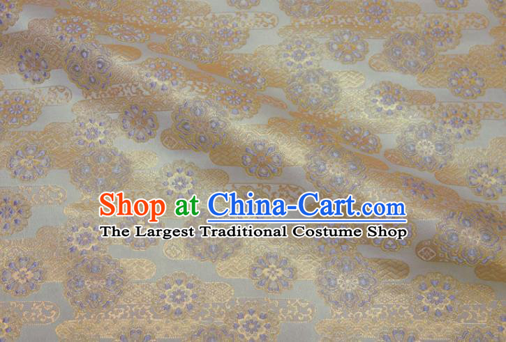 Japanese Royal Peony Pattern White Brocade Kimono Satin Cloth Traditional Damask Drapery Classical Nishijin Tapestry Fabric