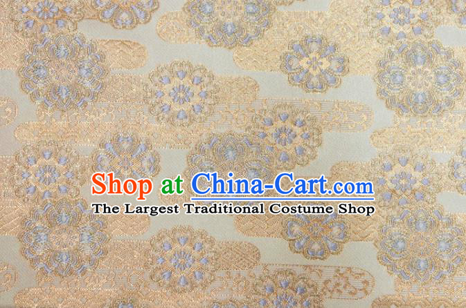 Japanese Royal Peony Pattern White Brocade Kimono Satin Cloth Traditional Damask Drapery Classical Nishijin Tapestry Fabric