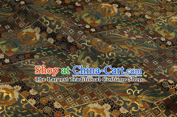 Japanese Traditional Nishijin Tapestry Classical Damask Drapery Royal Phoenix Pattern Atrovirens Brocade Fabric Kimono Satin Cloth