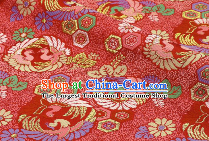 Japanese Kimono Satin Cloth Traditional Damask Drapery Classical Nishijin Tapestry Fabric Royal Phoenix Pattern Red Brocade