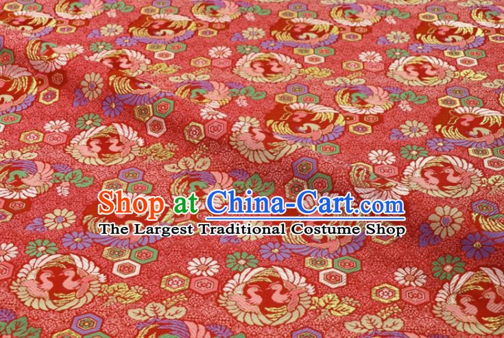 Japanese Kimono Satin Cloth Traditional Damask Drapery Classical Nishijin Tapestry Fabric Royal Phoenix Pattern Red Brocade