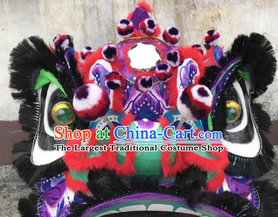 China Lion Dancing Fur Costumes Southern Lion Performance Uniforms Lion Dance Competition Purple Lion Head