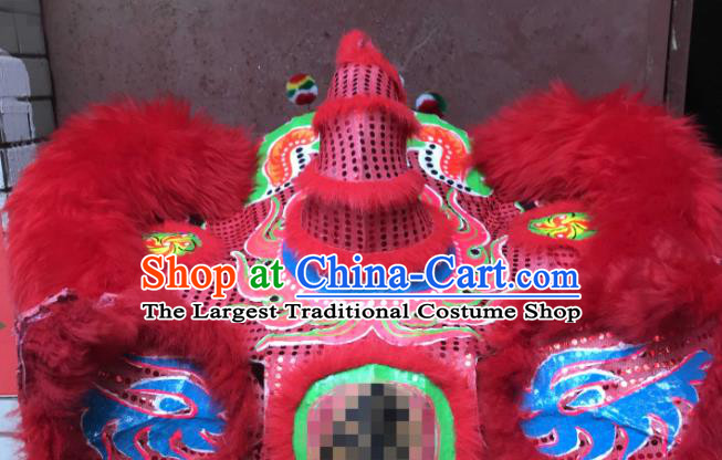 China Lion Dancing Competition Uniforms Handmade Red Fur Lion Head Southern Lion Dance Performance Costumes