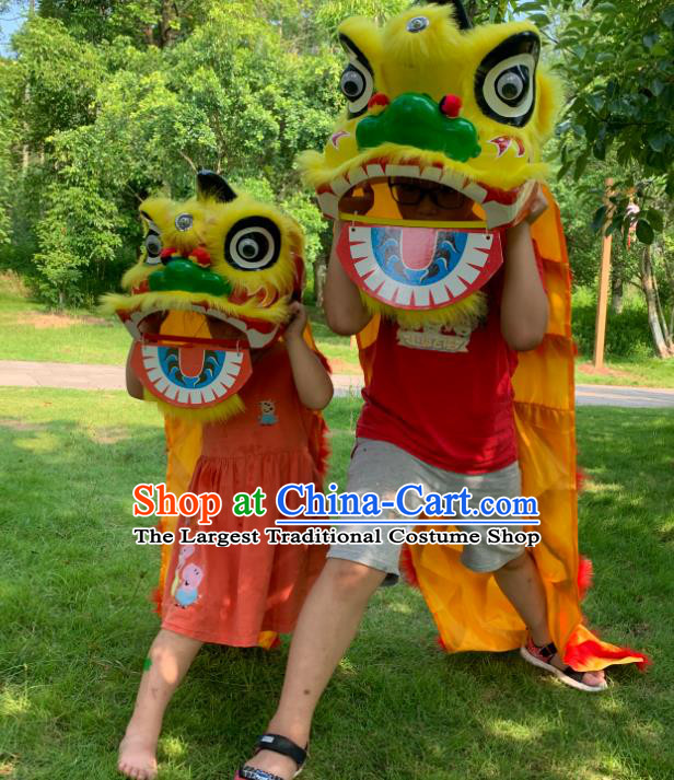 China Handmade Yellow Fur Lion Head Children South Lion Dance Competition Uniforms Spring Festival Lion Dancing Performance Costumes