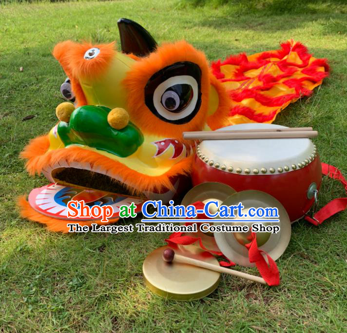 China Spring Festival Lion Dancing Performance Costumes Handmade Orange Fur Lion Head Children South Lion Dance Competition Uniforms
