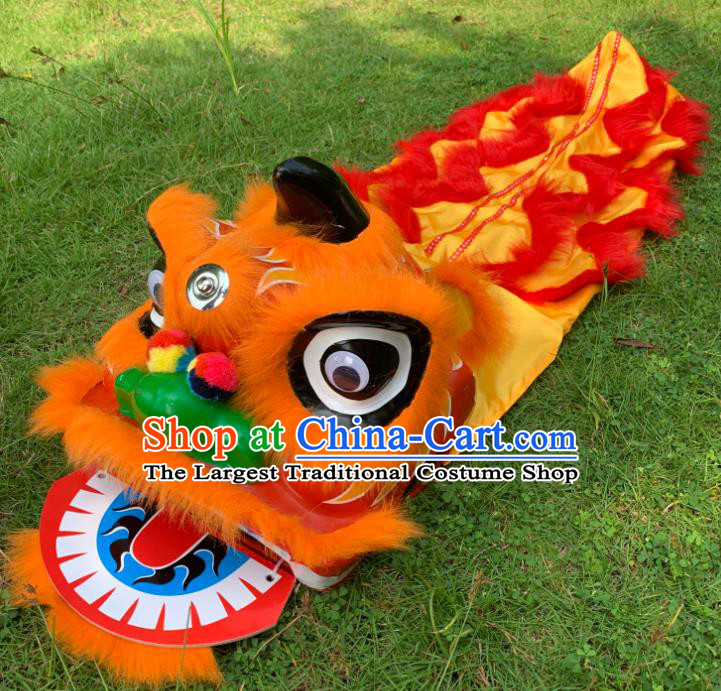 China Spring Festival Lion Dancing Performance Costumes Handmade Orange Fur Lion Head Children South Lion Dance Competition Uniforms