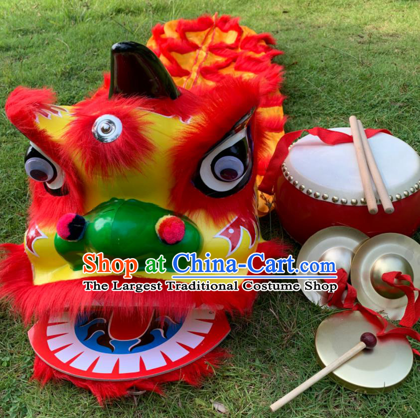 China Handmade Children Red Fur Lion Head South Lion Dance Performance Uniforms Spring Festival Lion Dancing Costumes