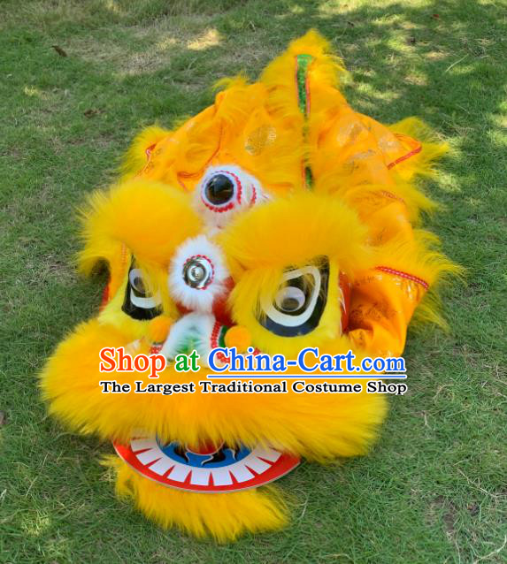 China South Lion Dance Performance Uniforms Spring Festival Lion Dancing Costumes Handmade Children Yellow Fur Lion Head