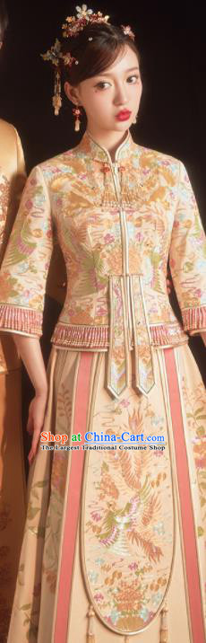 China Toast Clothing Traditional Wedding Garment Costumes Classical Xiuhe Suits Embroidered Bride Champagne Dress