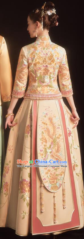 China Toast Clothing Traditional Wedding Garment Costumes Classical Xiuhe Suits Embroidered Bride Champagne Dress