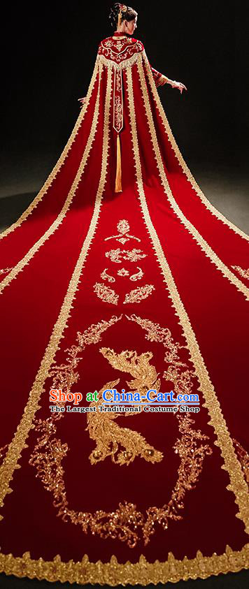 China Wedding Bride Trailing Cape Traditional Xiuhe Suit Red Long Cloak Bridal Dress Clothing