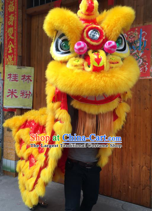 China Handmade Adults Yellow Fur Lion Head South Lion Dance Uniforms Spring Festival Lion Dancing Performance Costumes