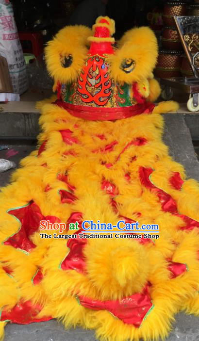 China Handmade Adults Yellow Fur Lion Head South Lion Dance Uniforms Spring Festival Lion Dancing Performance Costumes