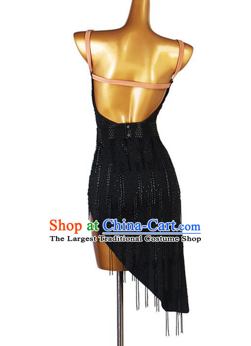 Professional Women Cha Cha Clothing Latin Dance Black Tassel Dress Ballroom Dancing Fashion Rumba Dance Competition Costume