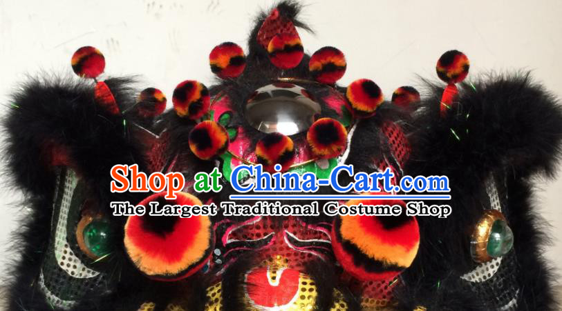 China Spring Festival Lion Dancing Performance Uniforms Handmade Black Fur Lion Head Southern Lion Dance Competition Costumes