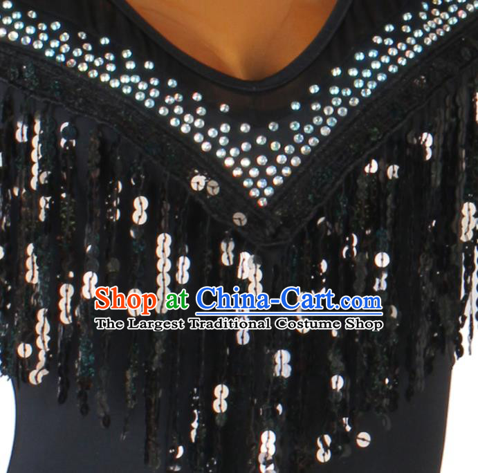 Professional Latin Dance Competition Costume Women Cha Cha Clothing Rumba Dance Black Tassel Dress Ballroom Dancing Fashion