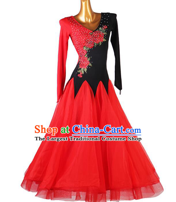 Professional Modern Dance Red Dress Ballroom Dancing Fashion Waltz Dance Costume Women International Dance Competition Clothing