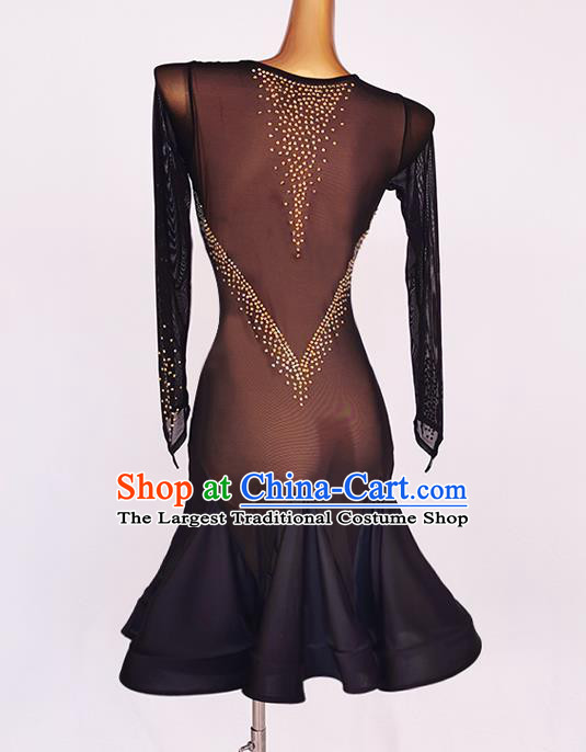 Professional Women Latin Dance Competition Clothing Modern Dance Black Dress Ballroom Dancing Fashion Cha Cha Costume