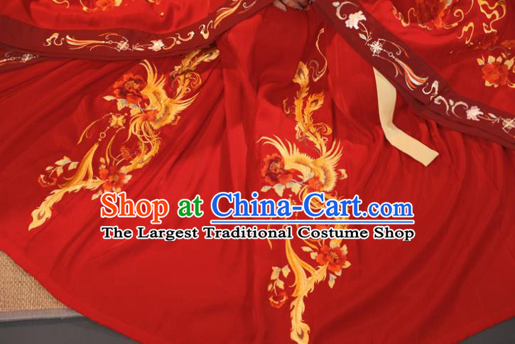 China Traditional Wedding Hanfu Garments Ancient Princess Embroidered Red Dress Jin Dynasty Bride Historical Clothing Complete Set
