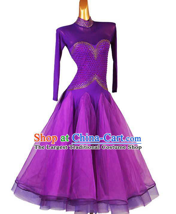 Professional Modern Dance Purple Dress Ballroom Dancing Fashion Waltz Dance Costume Women International Dance Clothing
