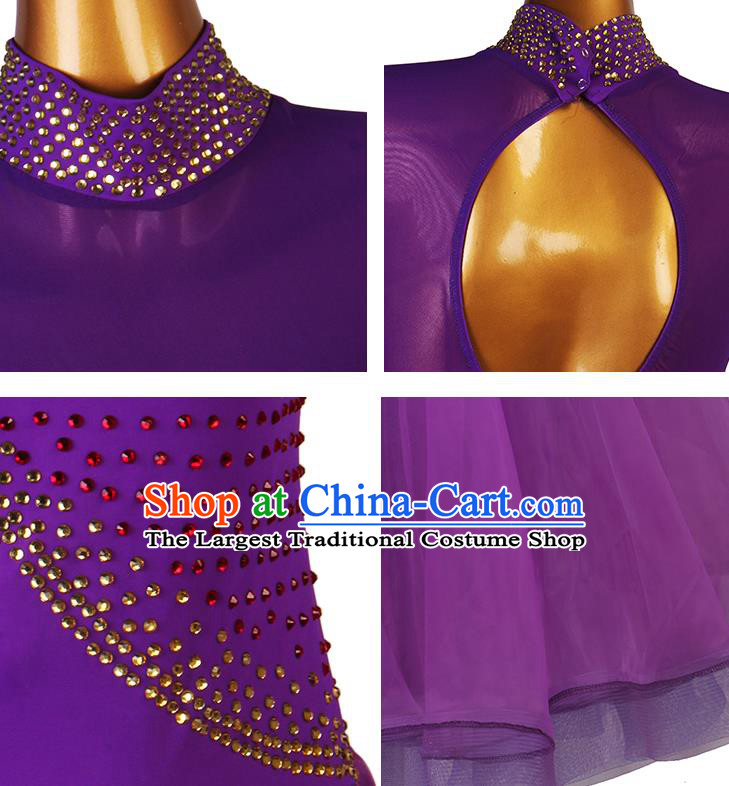 Professional Modern Dance Purple Dress Ballroom Dancing Fashion Waltz Dance Costume Women International Dance Clothing