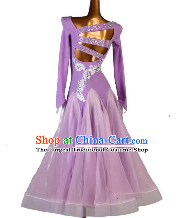 Professional Women International Dance Clothing Modern Dance Lilac Dress Ballroom Dancing Fashion Waltz Dance Costume