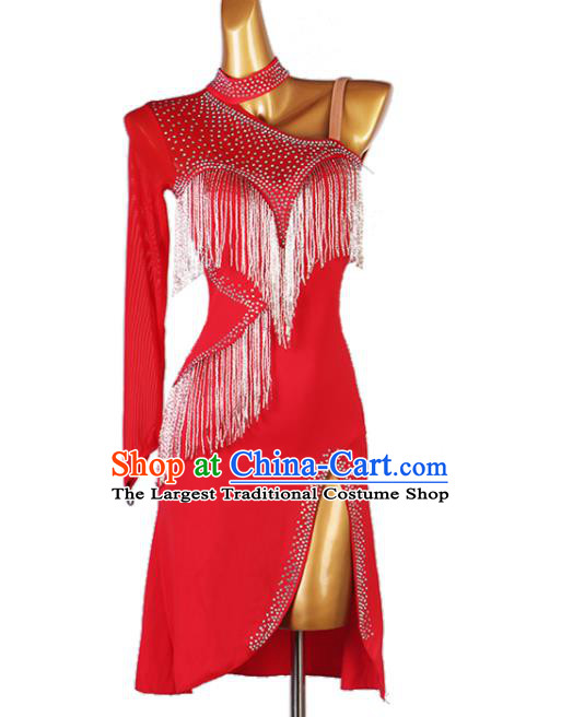Top Latin Dance Competition Red Bubble Dress Stage Performance Dancewear  Modern Cha Cha Dance Clothing
