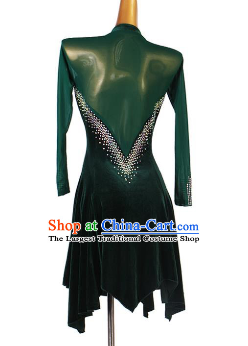 Professional Lambada Dance Atrovirens Velvet Dress Women Cha Cha Fashion Latin Dance Competition Costume Rumba Dancing Clothing