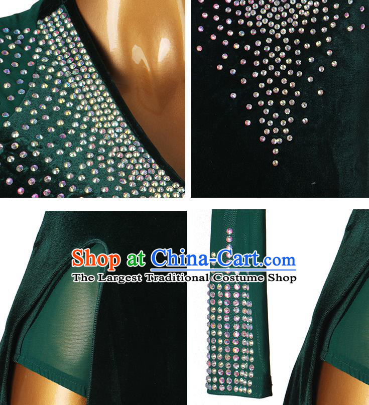 Professional Lambada Dance Atrovirens Velvet Dress Women Cha Cha Fashion Latin Dance Competition Costume Rumba Dancing Clothing
