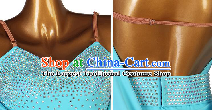Professional Latin Dance Competition Costume Rumba Dancing Clothing Jitterbug Dance Blue Tassel Dress Women Cha Cha Fashion